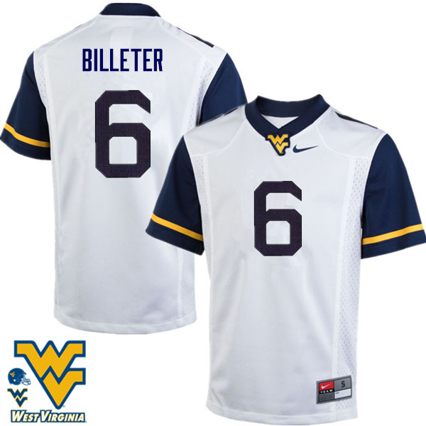 NCAA Men's Will Billeter West Virginia Mountaineers White #6 Nike Stitched Football College Authentic Jersey NA23P84WG